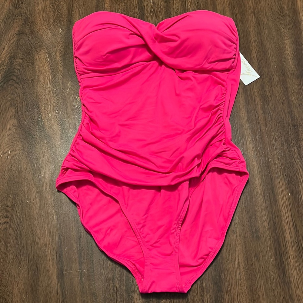 Pink strapless, one piece Anne Cole swimsuit